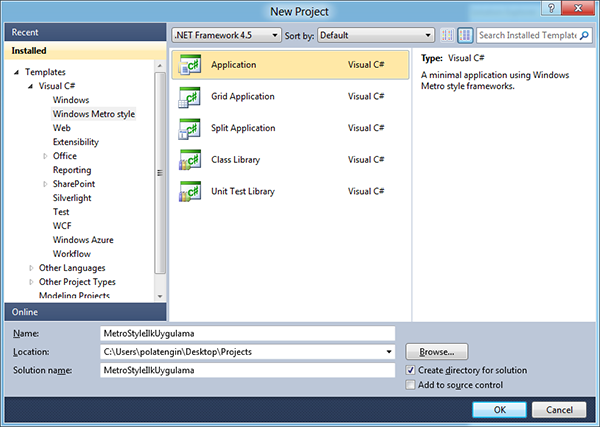 Visual Studio New Project Dialog