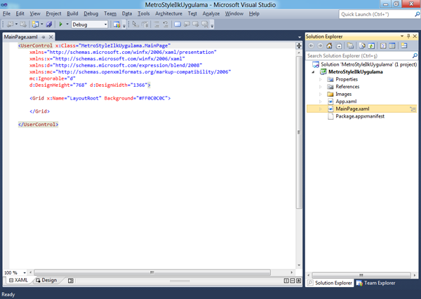 Windows 8 Visual Studio 2011 Açılış