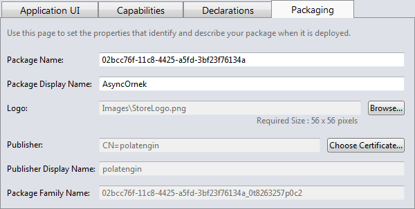 Visual Studio 2011 - Metro Style Application - Package Manifest - Packaging
