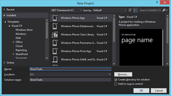Share Tasks Windows Phone Application Project
